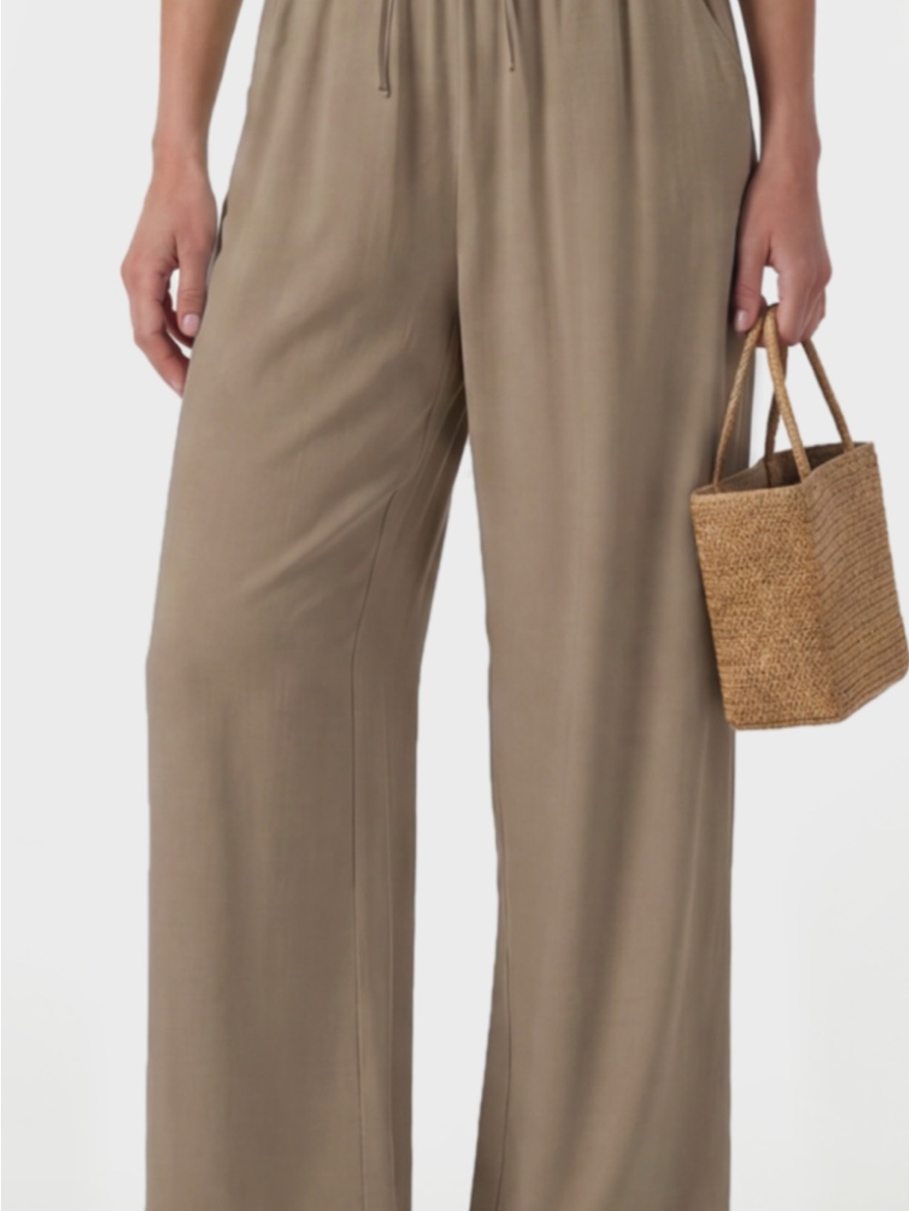 HALARA Wide-Leg Drawstring Pants in Taupe